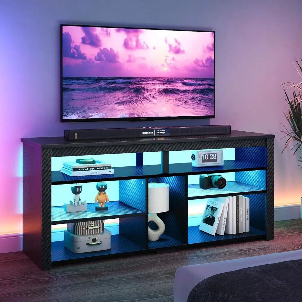Modern LED TV Stand With Storage Entertainment Center Gaming