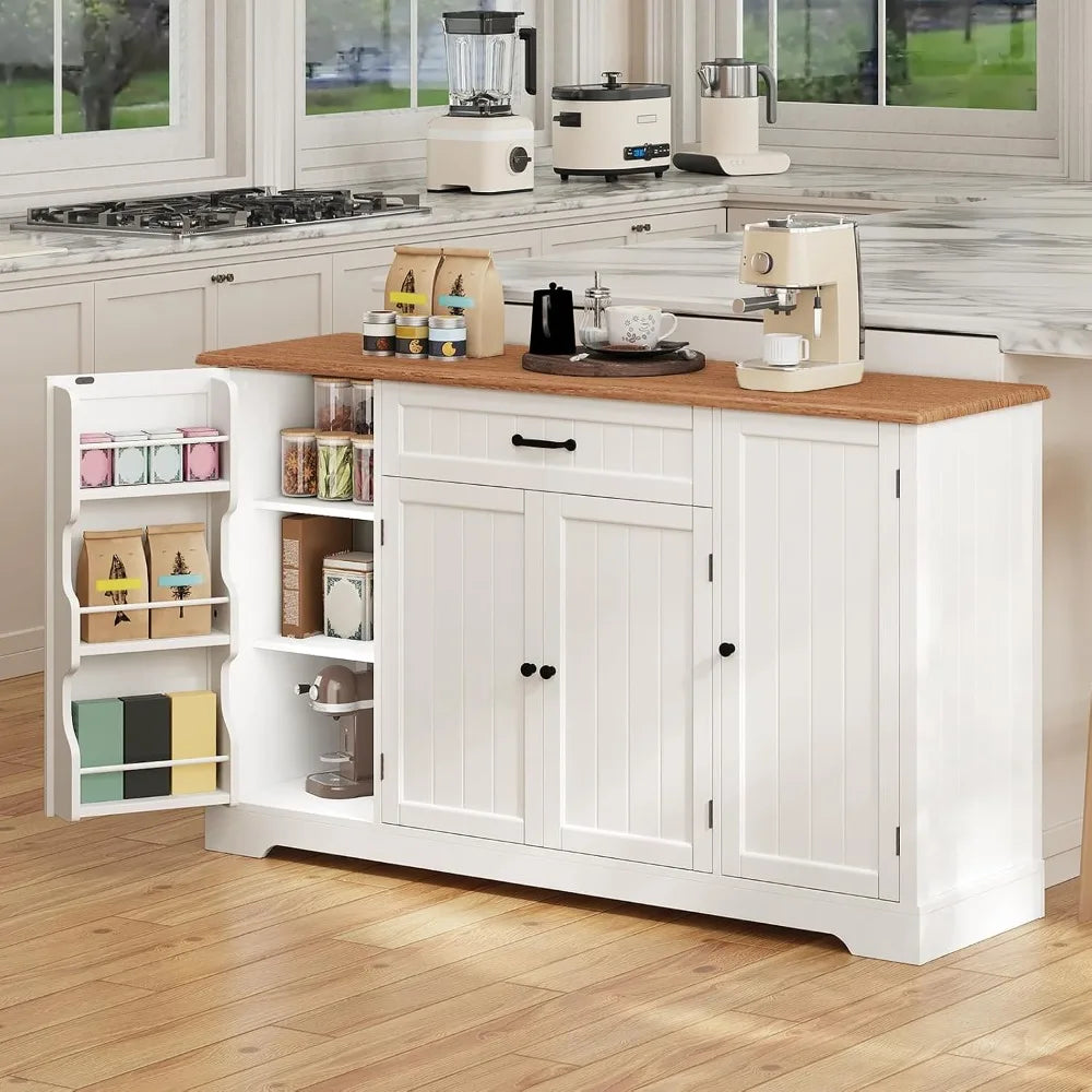 Rustic Kitchen Coffee Bar Cabinet With Storage Drawers And Pantry