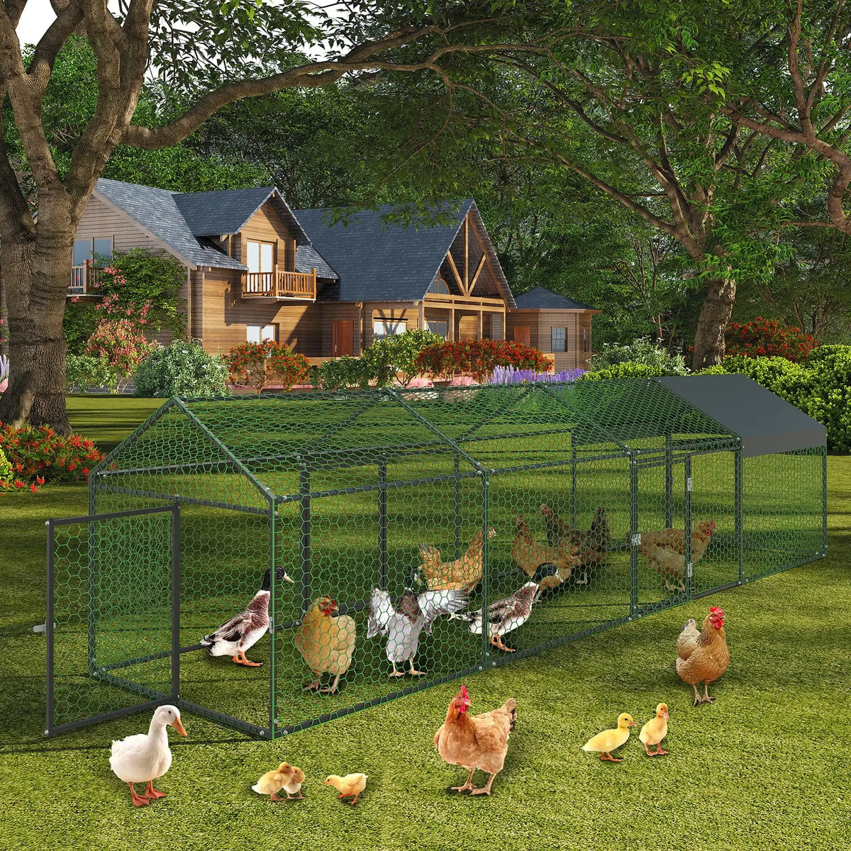HiMISS Heavy Duty Metal Chicken Coop Portable Poultry Run