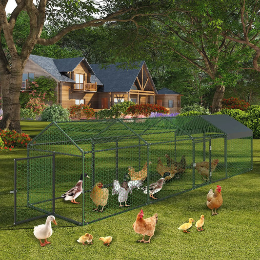 HiMISS Heavy Duty Metal Chicken Coop Portable Poultry Run