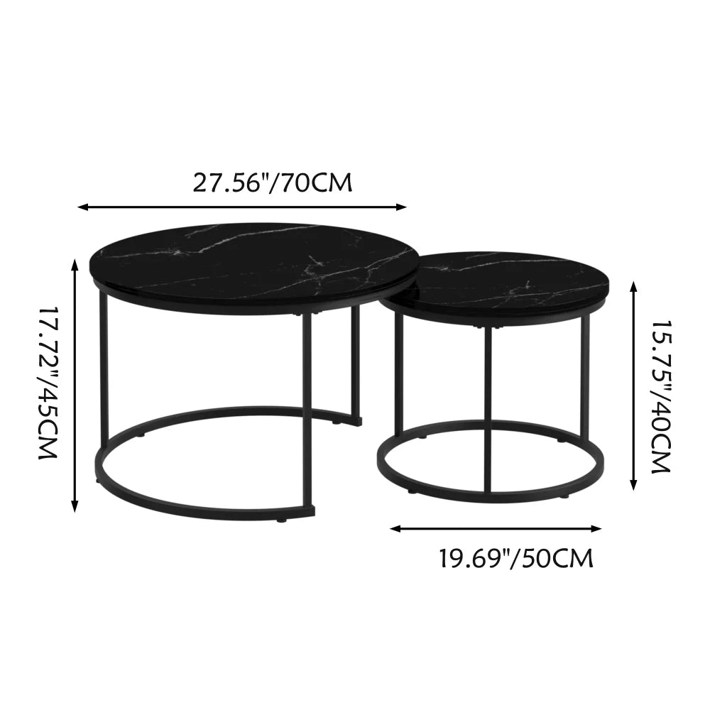 Orraves Round Nesting Coffee Table Set With Marble Pattern Tops