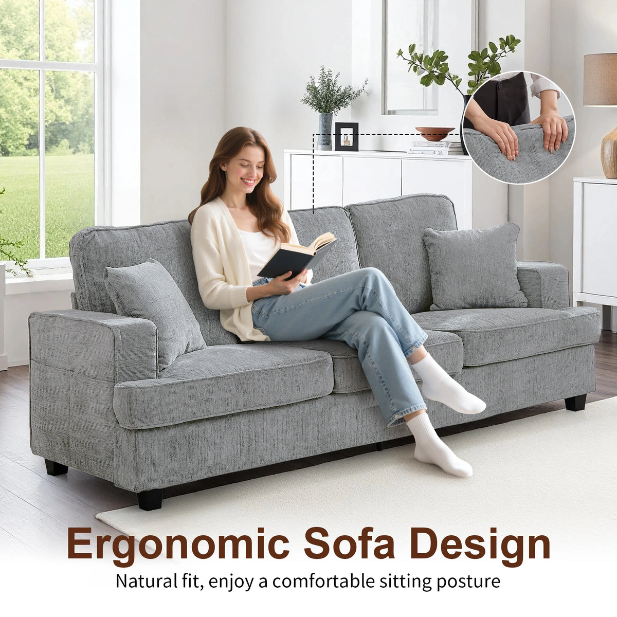 Modern Chenille Cloud Sofa With Extra Comfortable Soft Seats