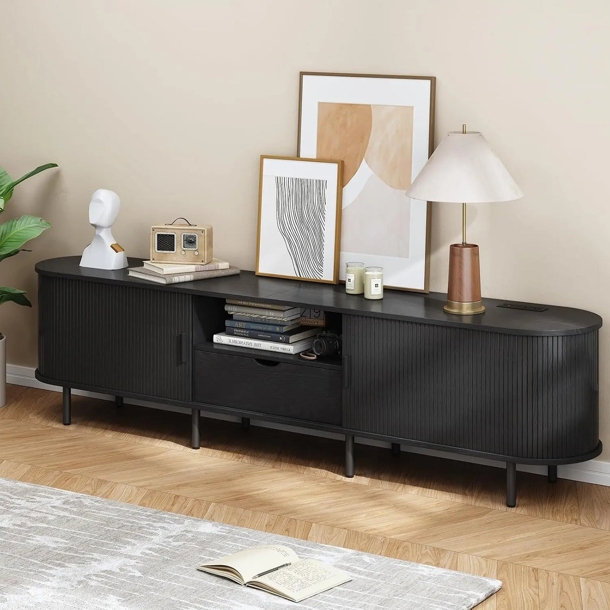ONBRILL Modern Living Room TV Stand With Convenient Power Outlet