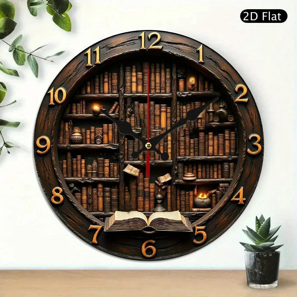 XMSJ Vintage Open Book Wooden Wall Clock Library Nook Design