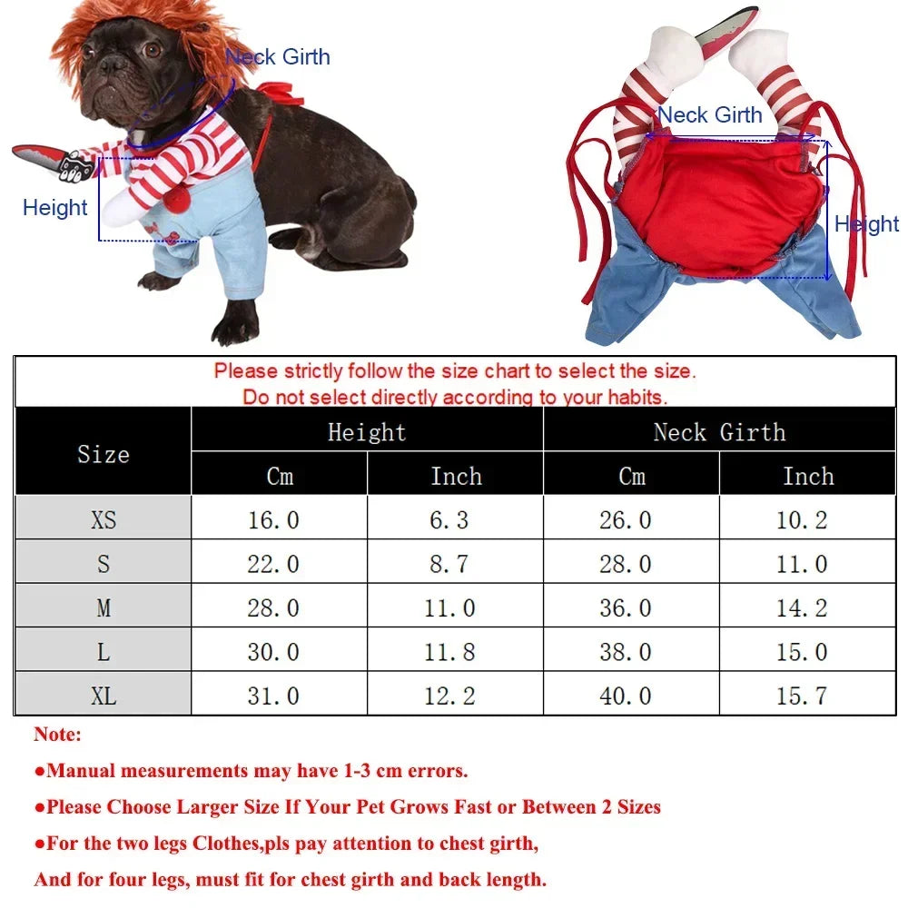 Chucky Doll Pet Costume for Dogs and Cats Halloween Cosplay Outfit