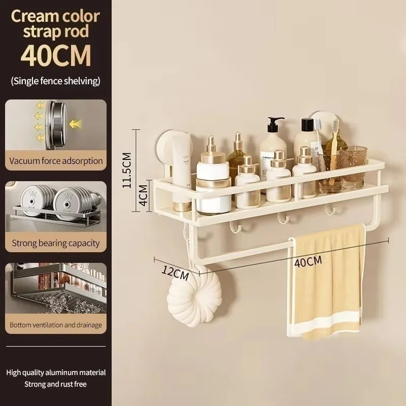 No Drill Aluminum Bathroom Shelf With Suction Cup Wall Mount
