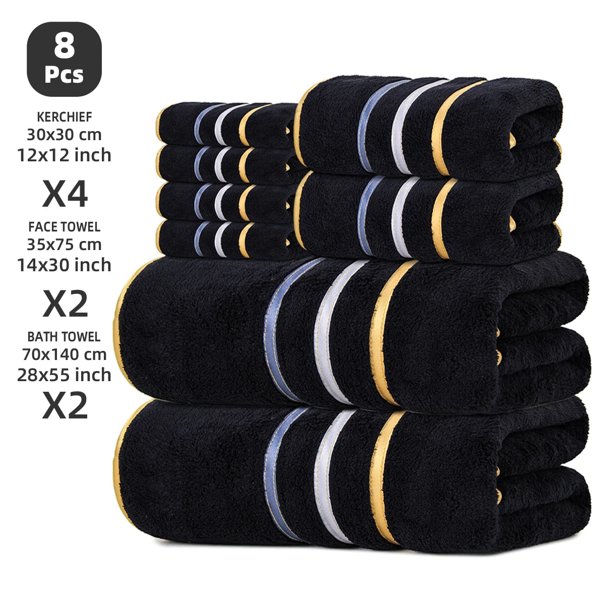 8 Piece Microfiber Towel Set Providing Superior Absorbency For Bathrooms
