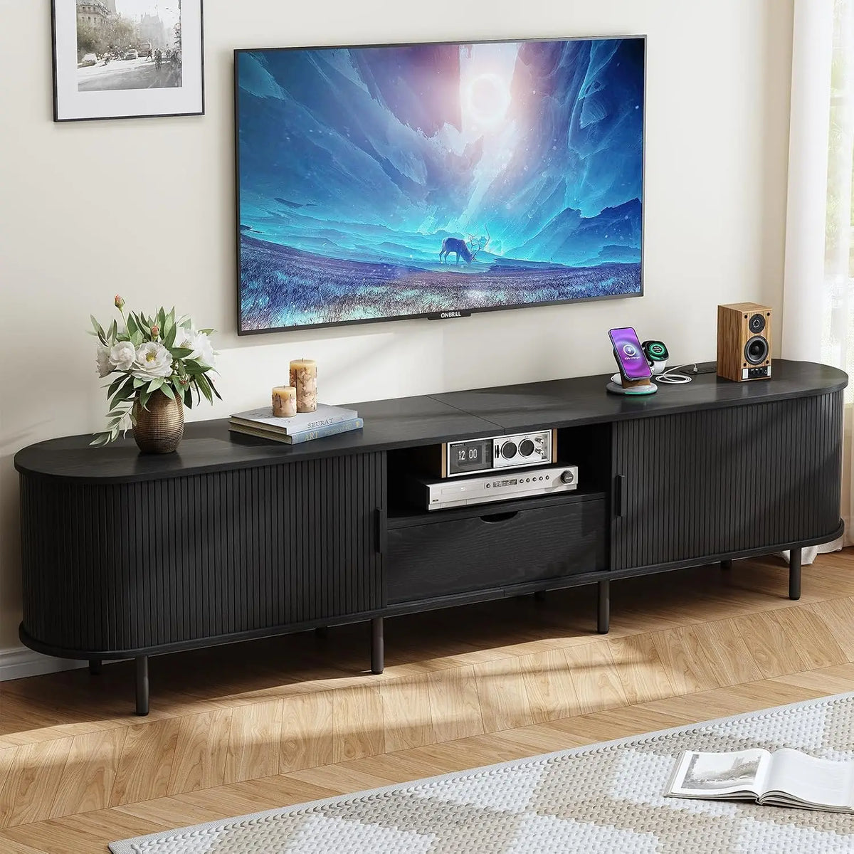 ONBRILL Modern Living Room TV Stand With Convenient Power Outlet