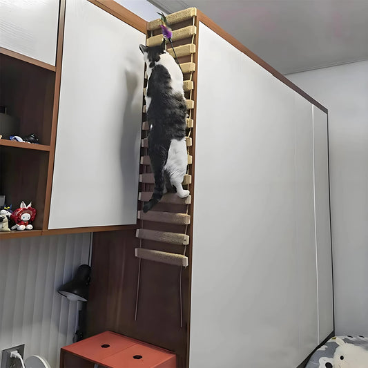 CWV Wooden Sisal Cat Bridge Ladder Platform Scratcher Toy