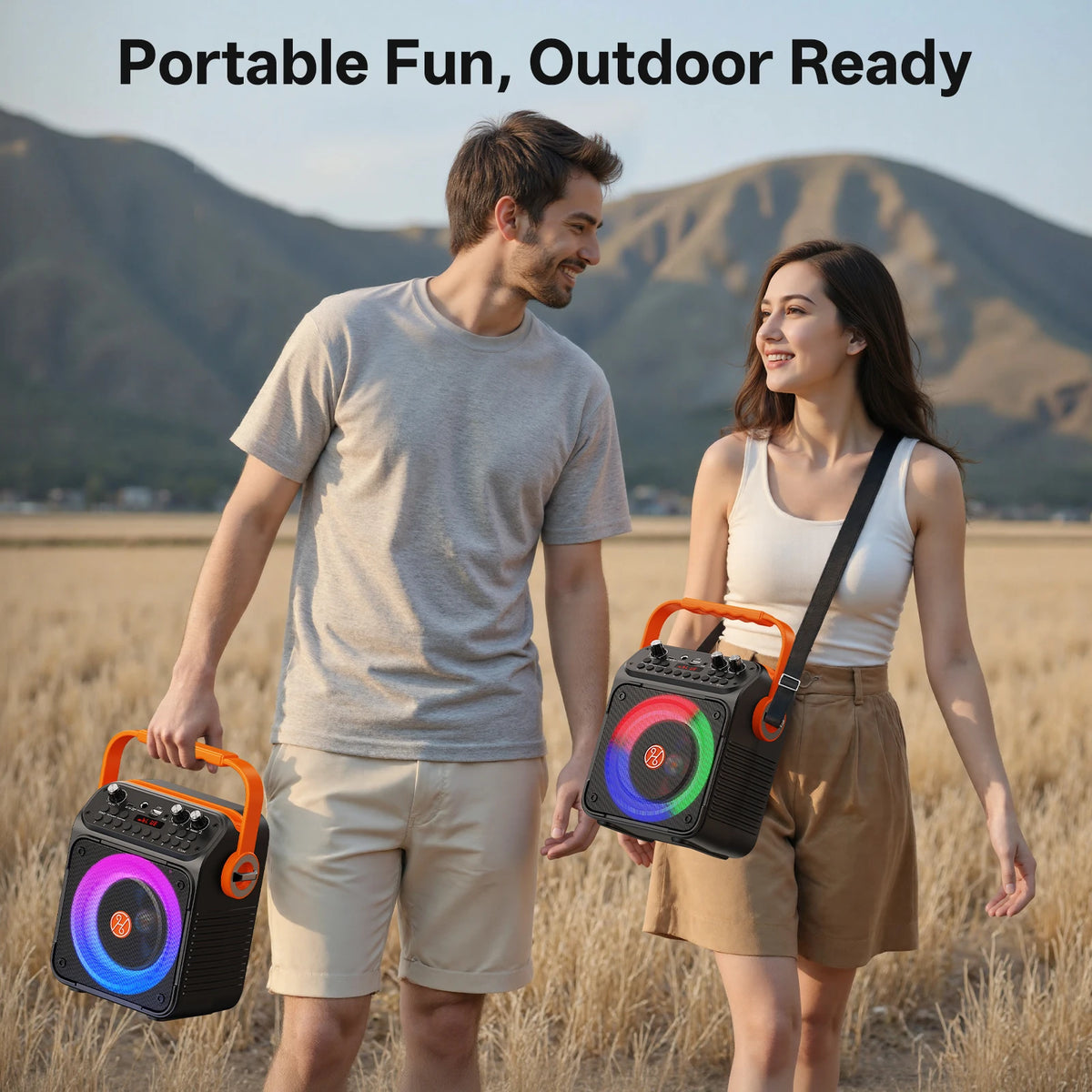 FanFun Bluetooth Karaoke Speaker With Rhythm Lights And Dual Microphones