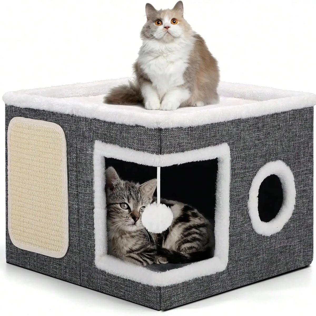Foldable Indoor Cat House With Soft Cushion And Hanging Balls