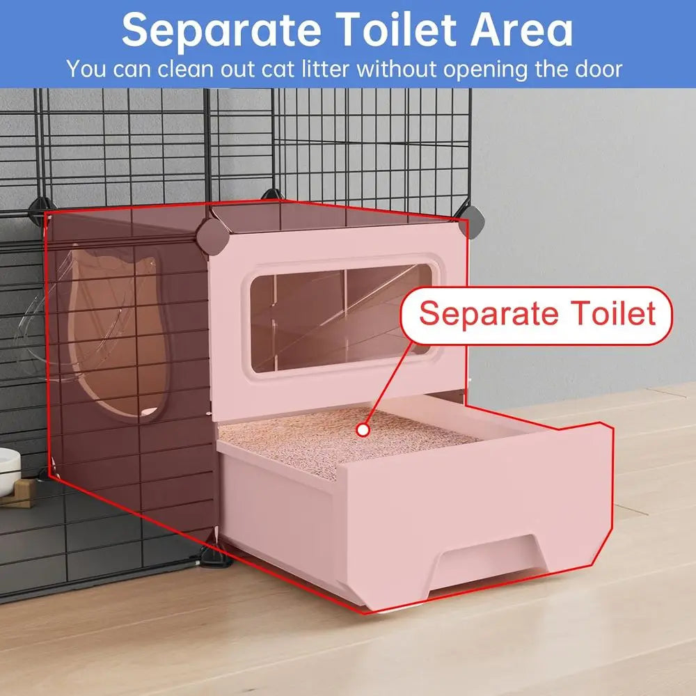 Two Tier Indoor Cat Cage With Litter Box And Playpen