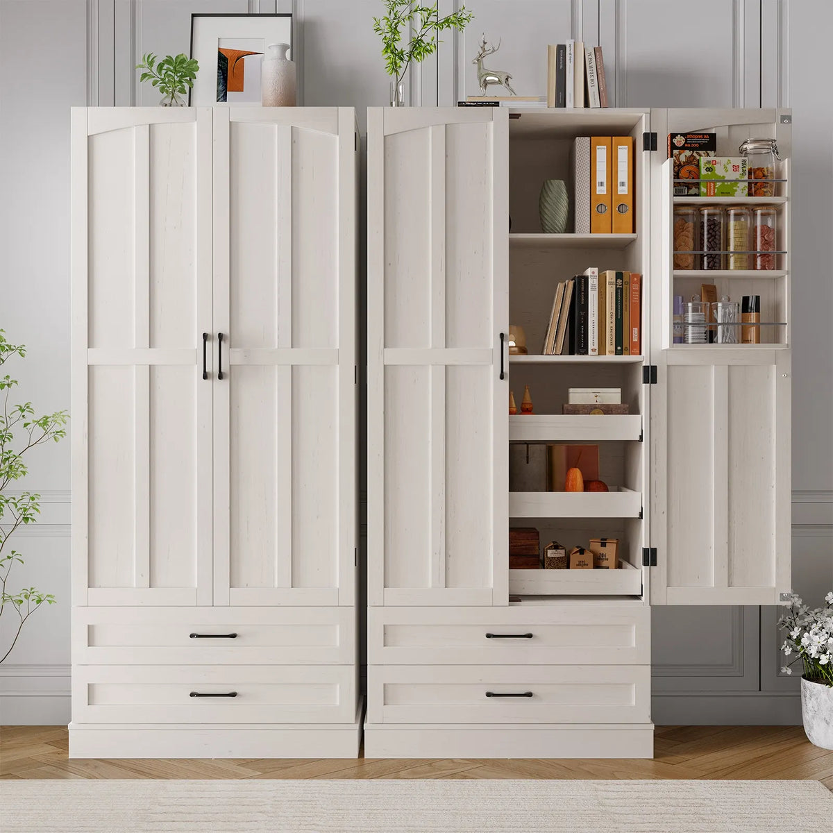 ONBRILL Farmhouse Kitchen Pantry Cabinet With Shelves And Storage