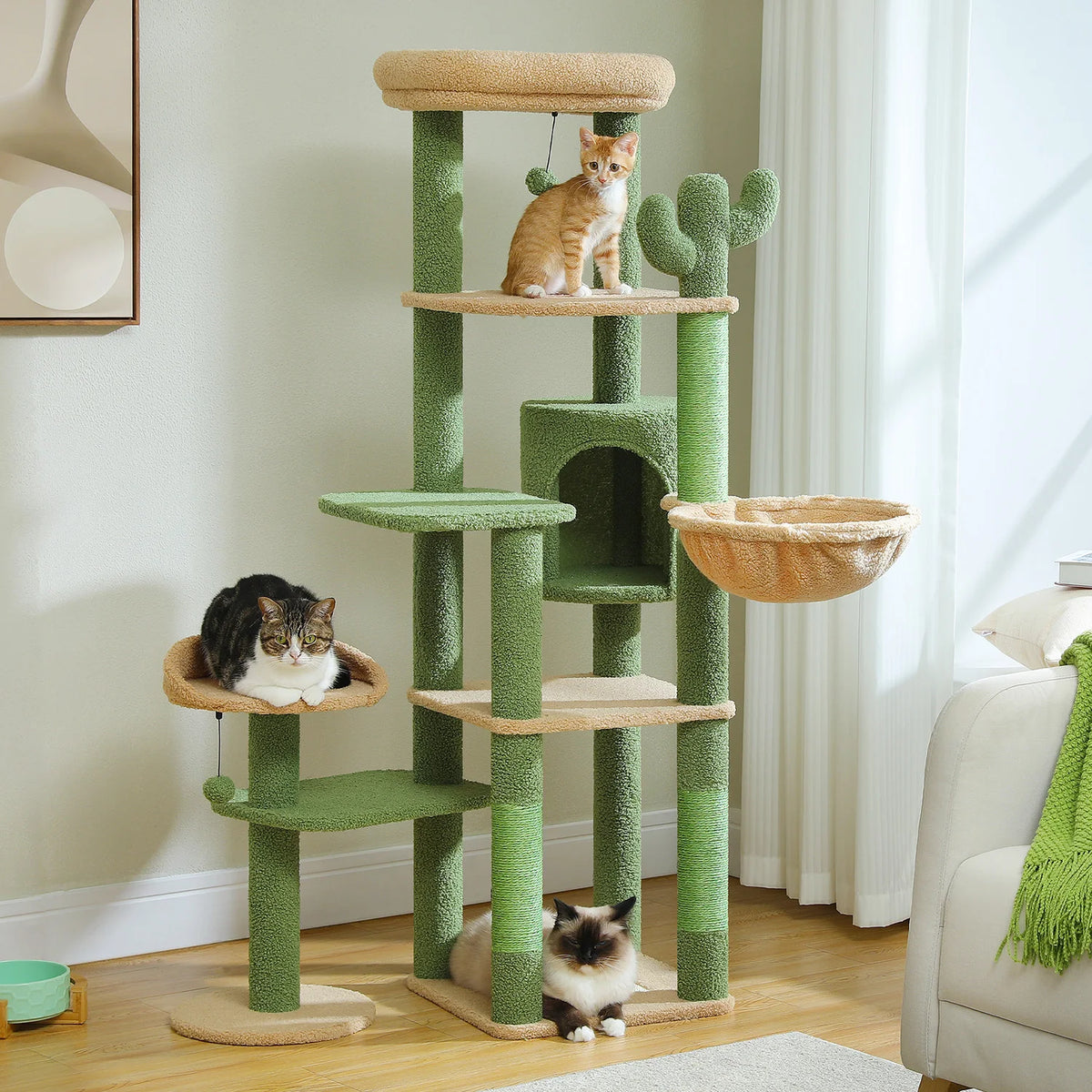 PEQULTI Cat Tree Condo with Scratching Post Hammock and Balls