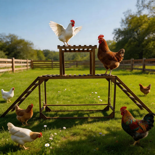Solid Wood Chicken Perch with Swing Ladder Platform for Coop
