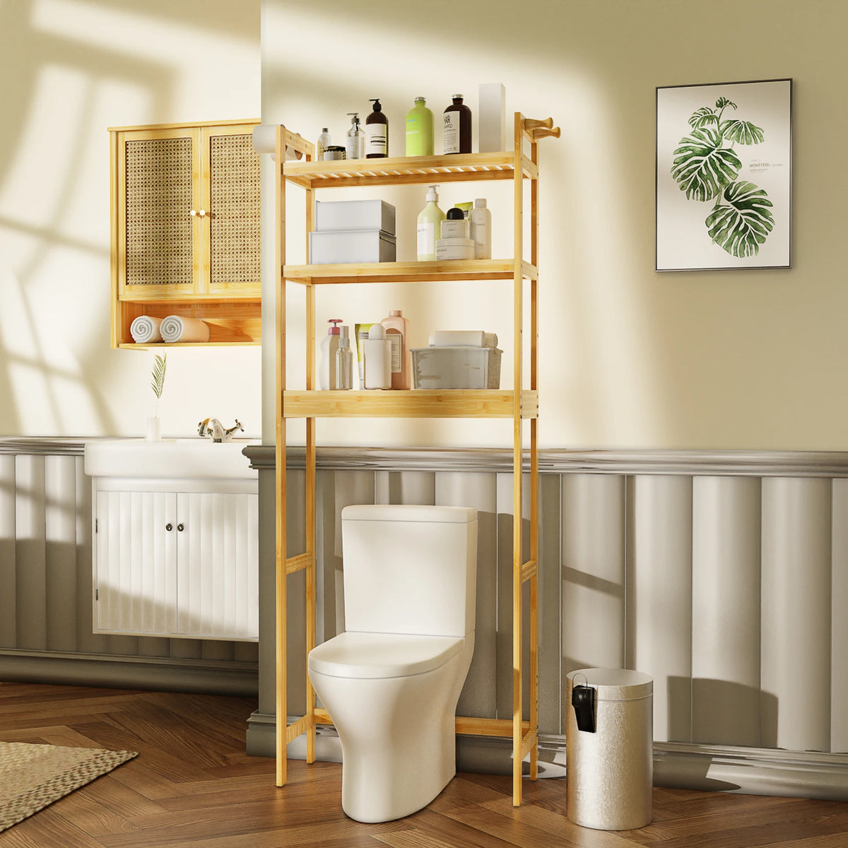 Bamboo Over Toilet Storage Shelf Organizer for Bathroom and Laundry Room