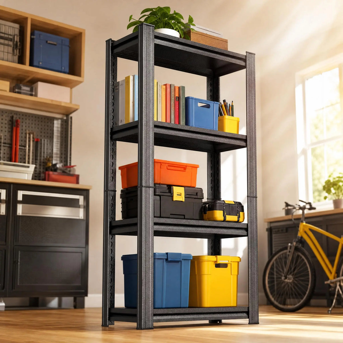 Bolt-Free Heavy-Duty Metal Bookshelf With Adjustable Shelves Anti-Tip Anchors