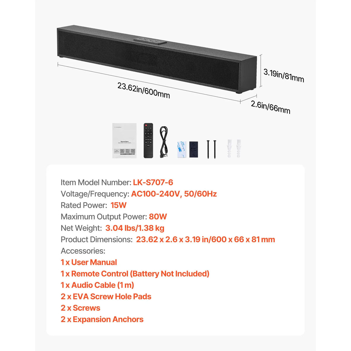Wireless Soundbar With Bluetooth And Aux For Smart TV