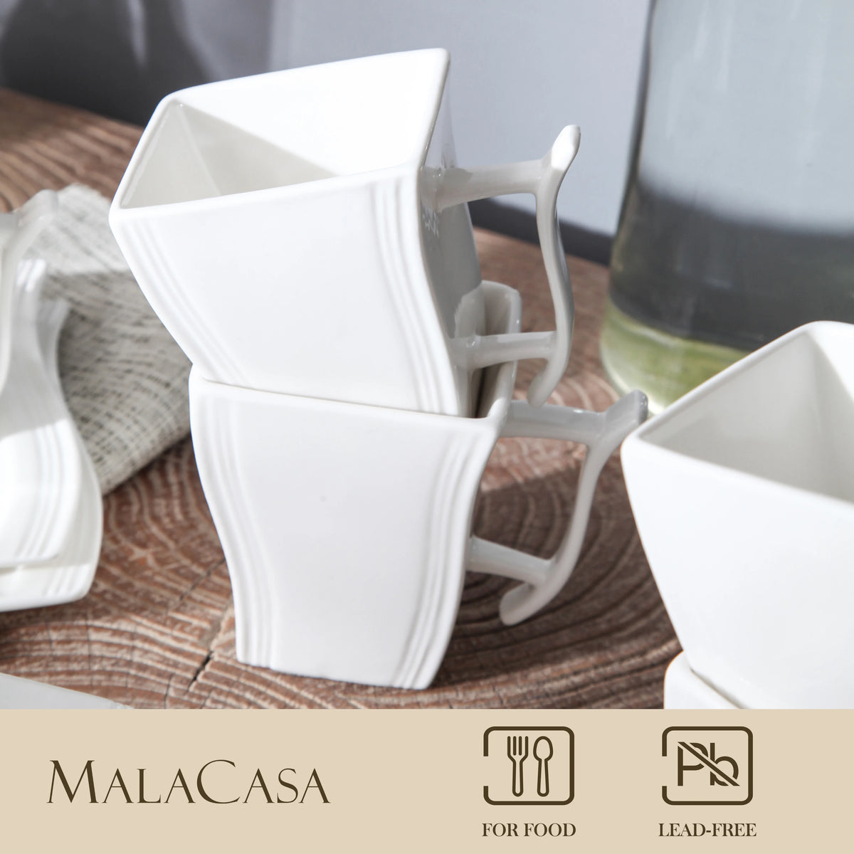 Malacasa Flora Series Six Piece Ceramic Square Mug Set