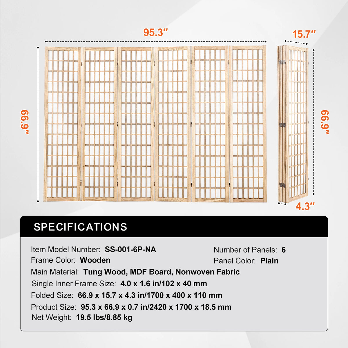 SucceBuy Portable Wood Folding Privacy Screen Room Divider