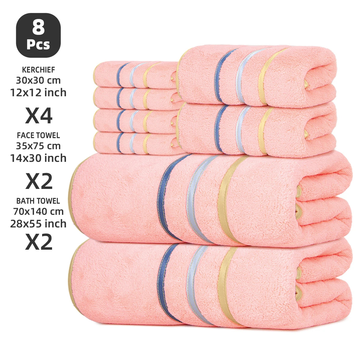 8 Piece Microfiber Towel Set Providing Superior Absorbency For Bathrooms