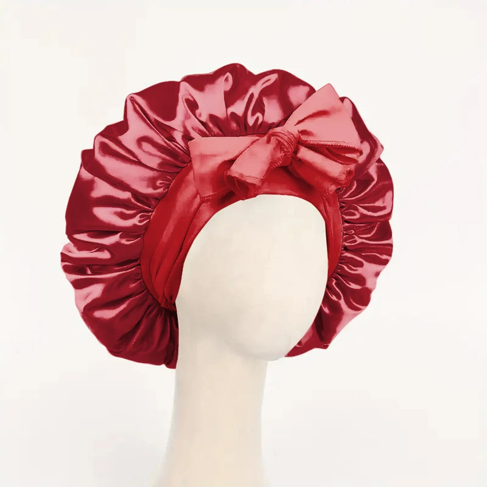 Adjustable Satin Hair Bonnet With Tie Band For Sleeping