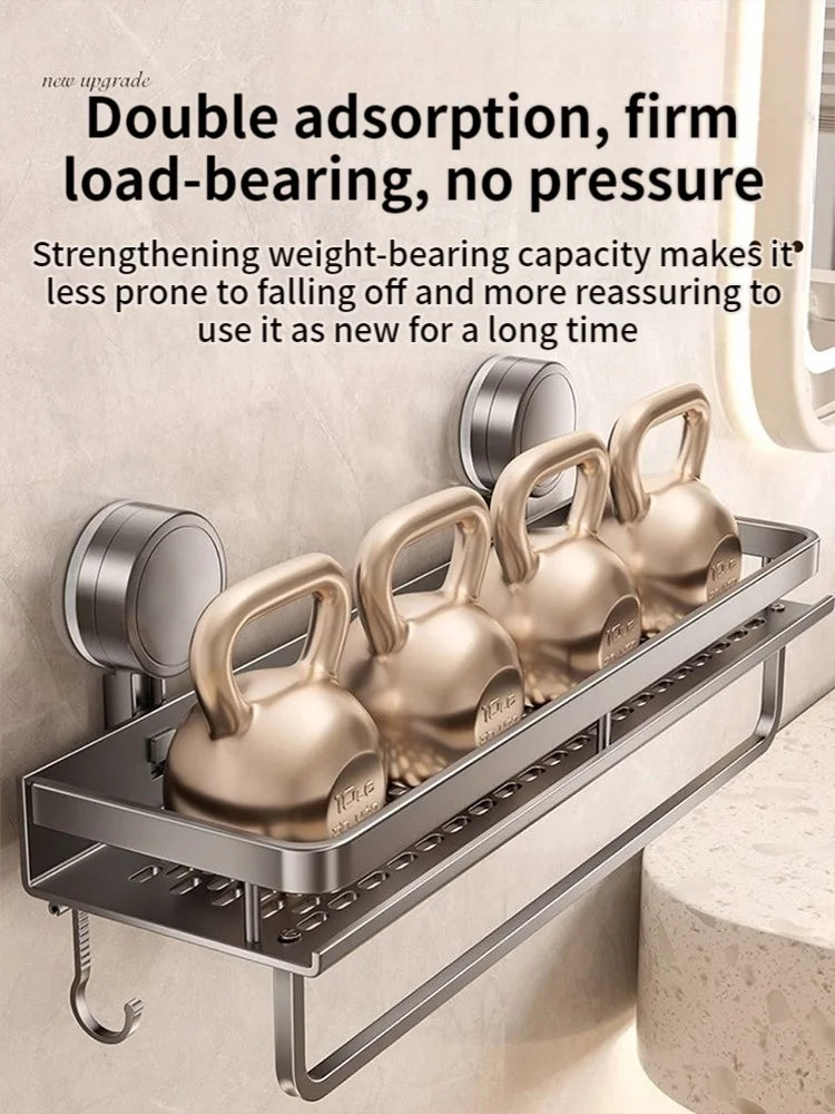 No Drill Aluminum Bathroom Shelf With Suction Cup Wall Mount