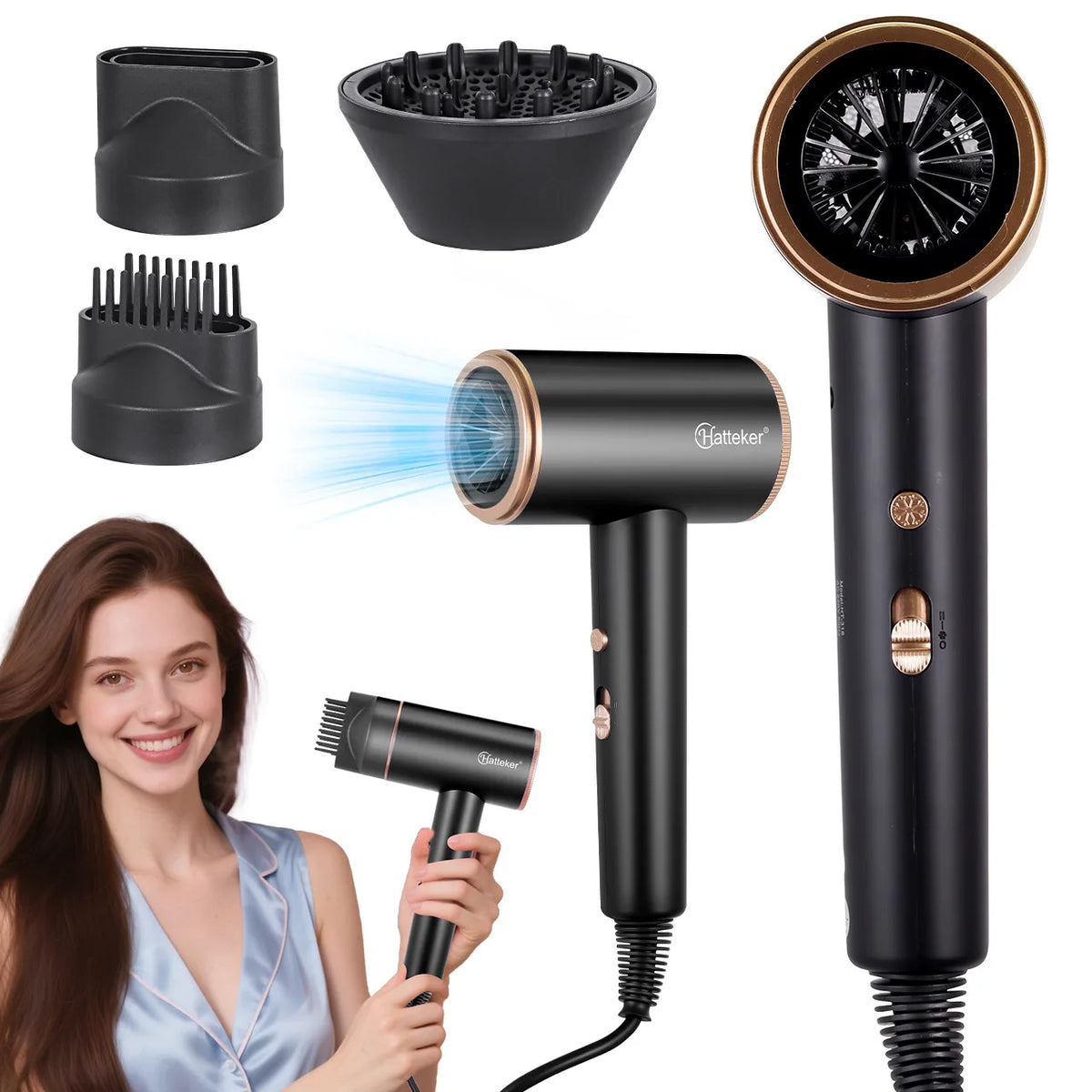 Hatteker Rechargeable High Power Hair Dryer For Home Use