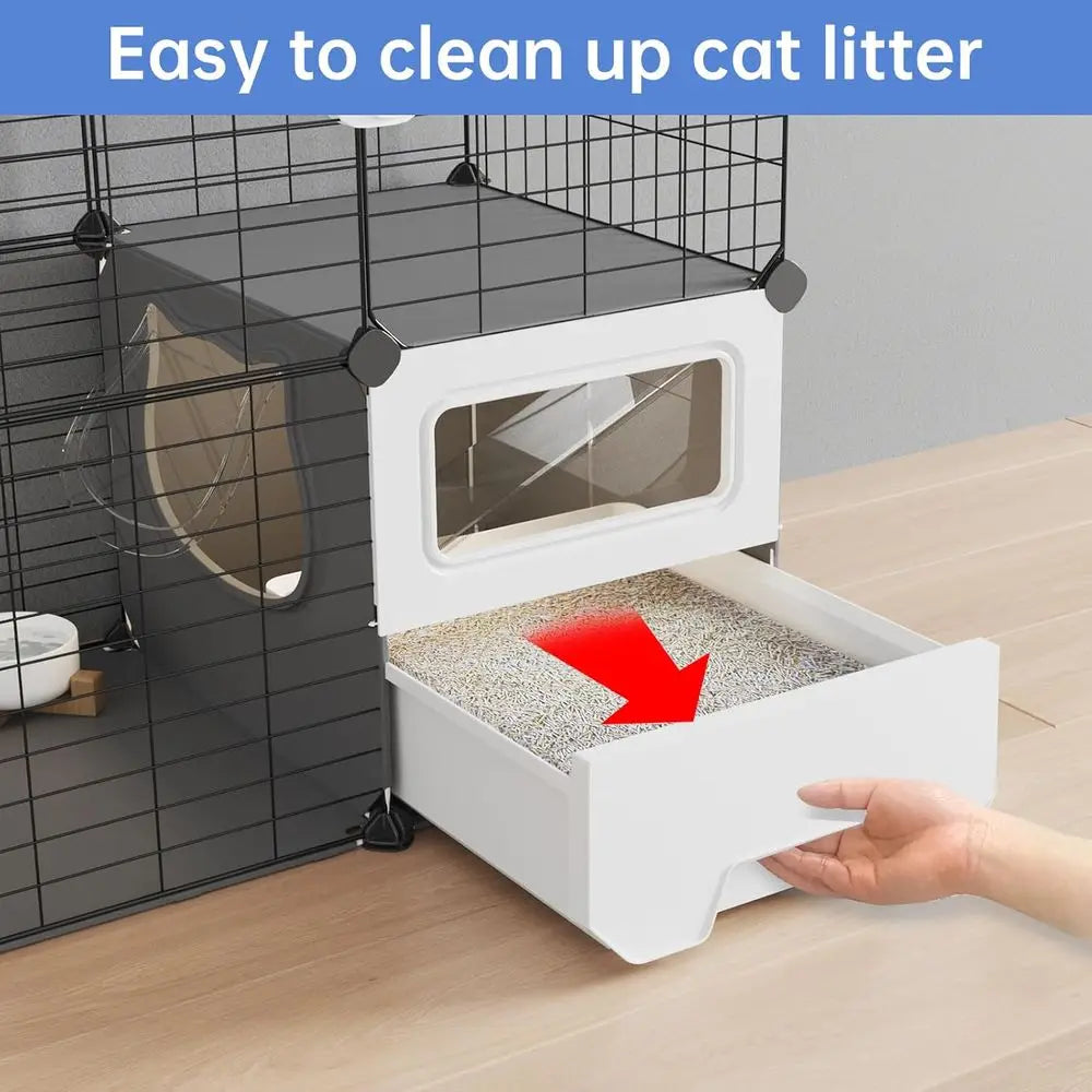 Two Tier Indoor Cat Cage With Litter Box And Playpen