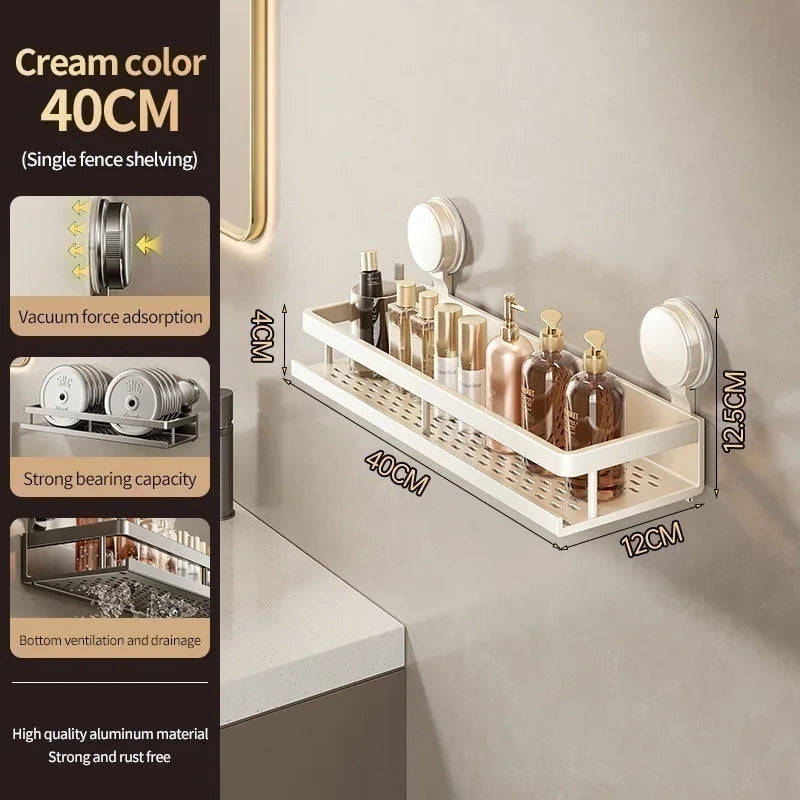 No Drill Aluminum Bathroom Shelf With Suction Cup Wall Mount