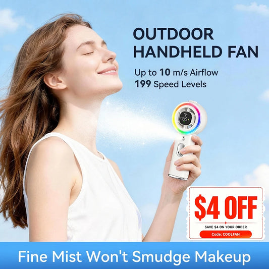 Handheld Rechargeable Turbo Fan With Cooling Mist And Water Tank