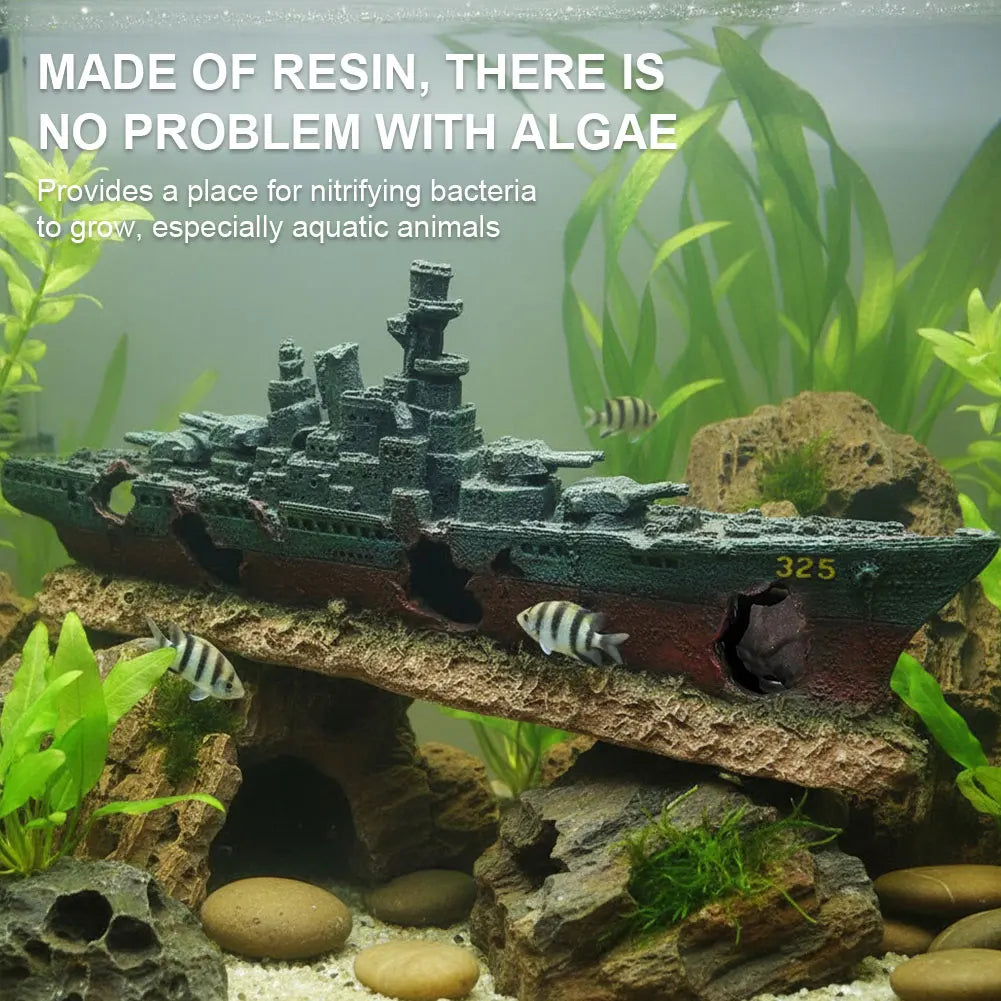 ATUOTIN Resin Sunken Warship Aquarium Ornament Fish Tank Cave Decor