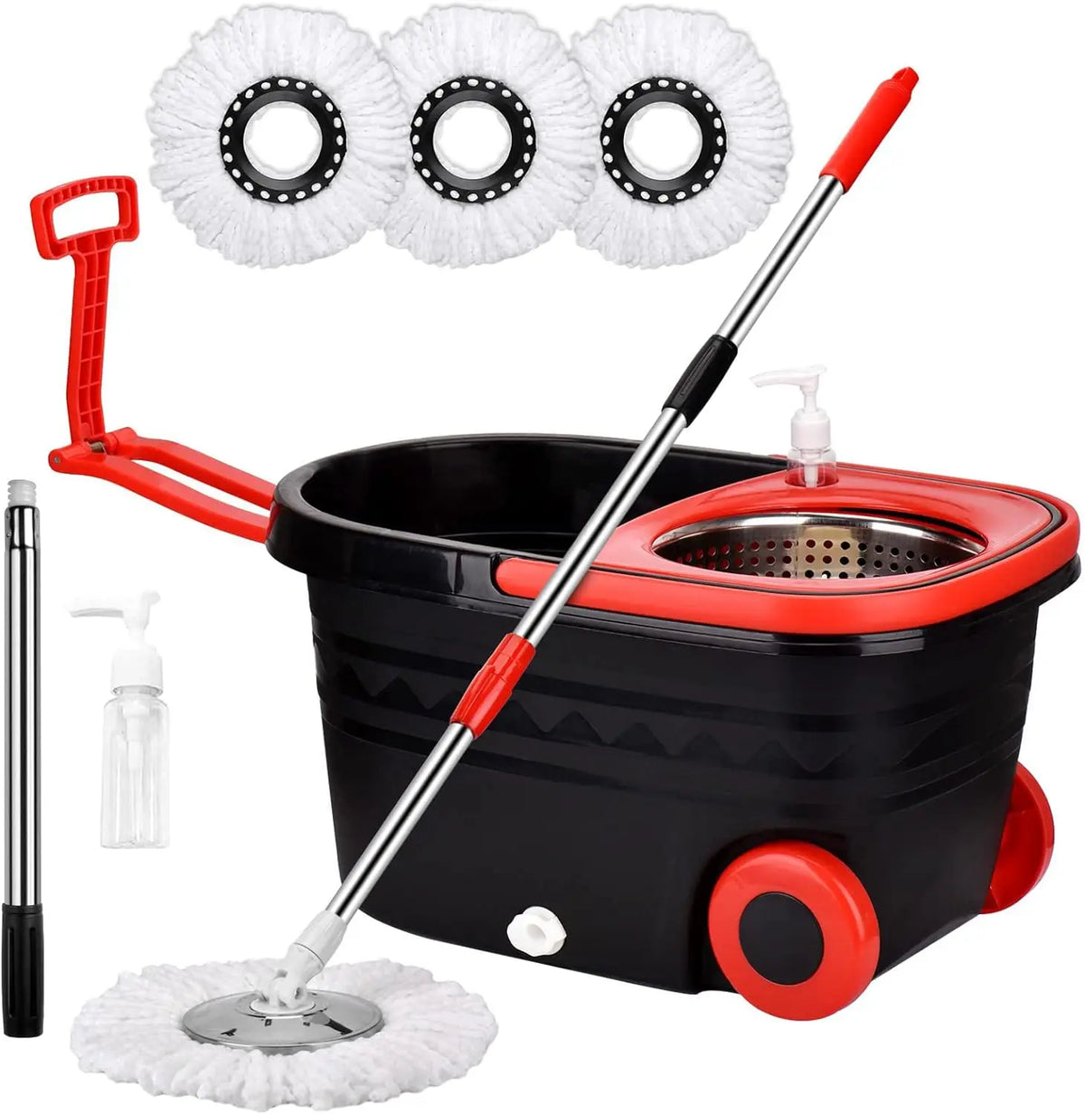 Spin Mop Bucket Set With Wringer, Wheels And Replacement Refills