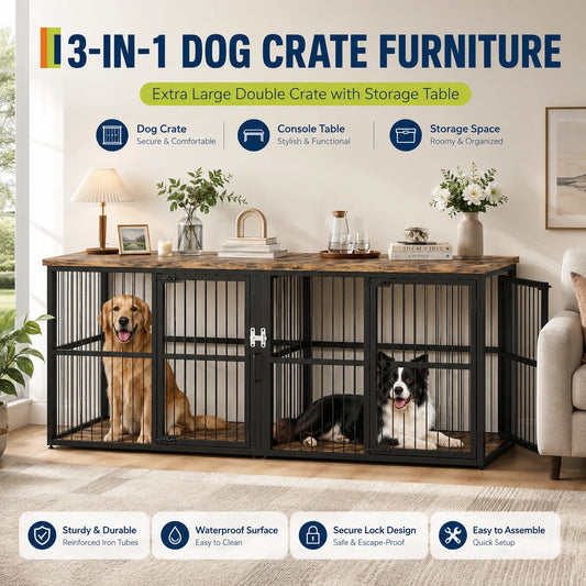 Heavy Duty Wooden Double Dog Kennel With Integrated Storage Cabinet