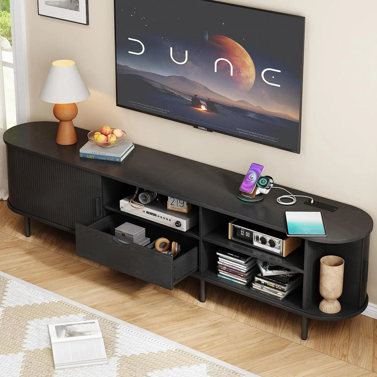 ONBRILL Modern Living Room TV Stand With Convenient Power Outlet