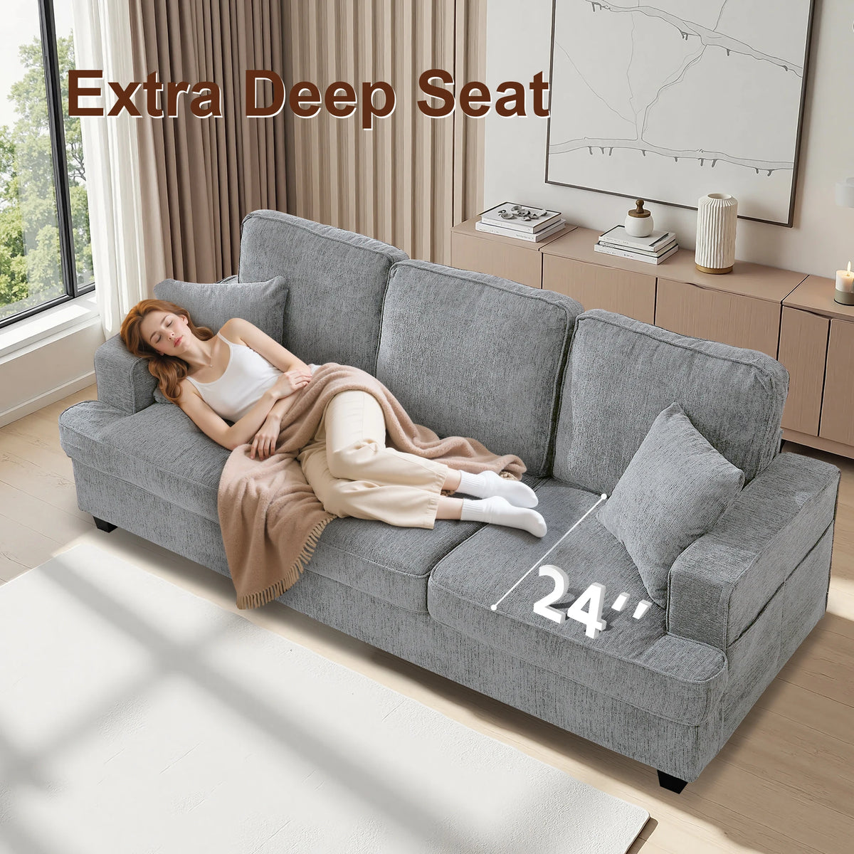 Modern Chenille Cloud Sofa With Extra Comfortable Soft Seats