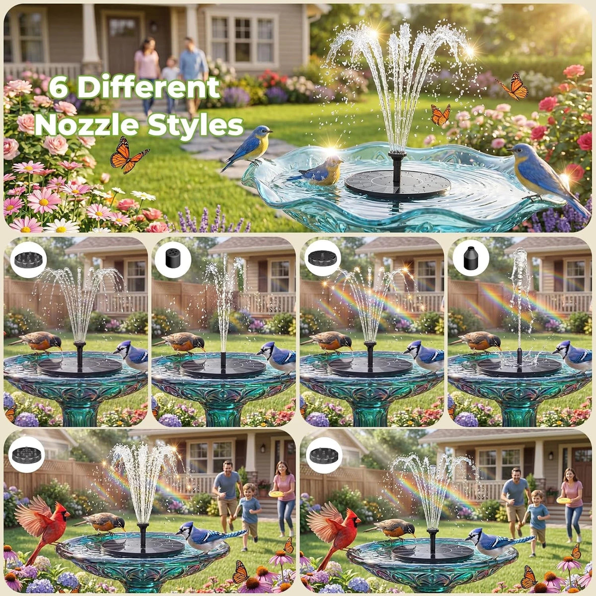 Floating Solar Fountain With Six Nozzles For Garden Pond Decor