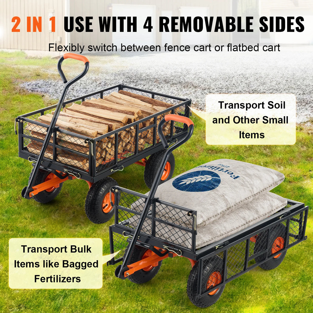 SucceBuy Sturdy Metal Garden Utility Dump Wagon Cart