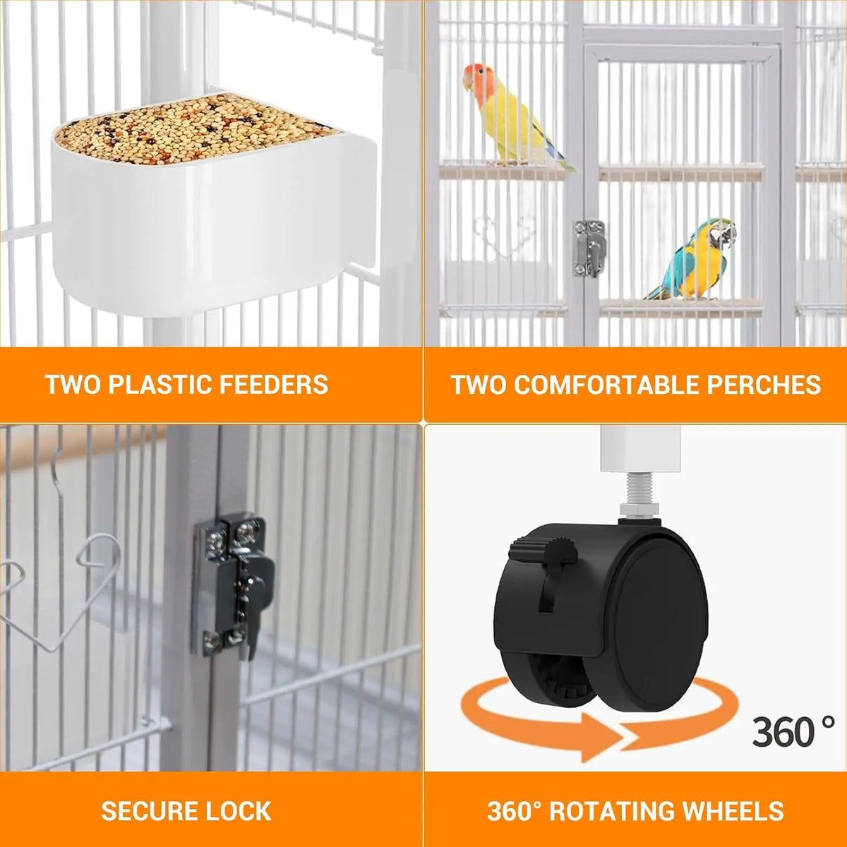 Tacleekii Rolling Bird Cage With Perches And Storage Shelf