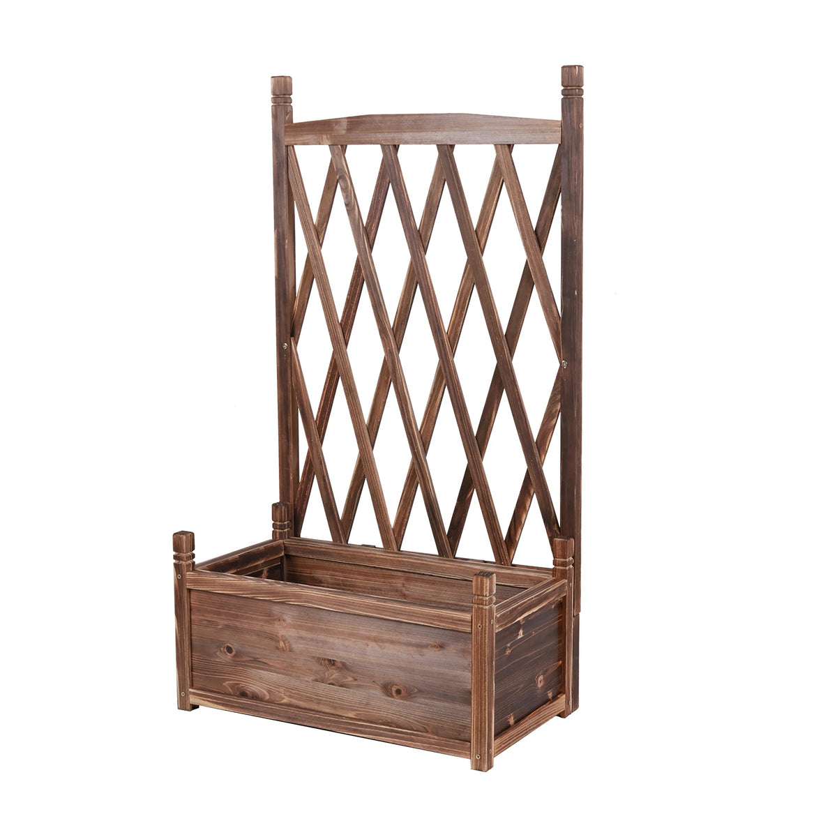 Raised Wooden Garden Bed Planter Box With Trellis For Patio