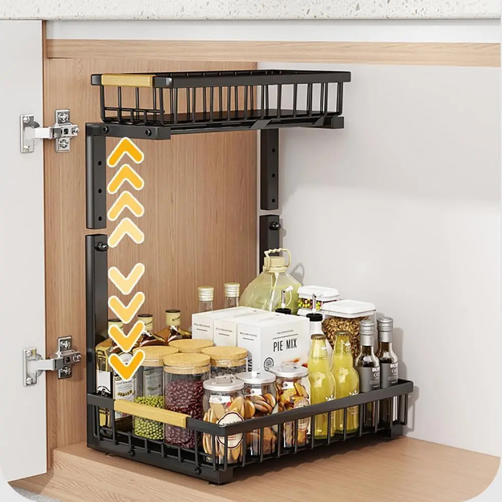 Two Tier L Shaped Under Sink Storage Organizer Shelf