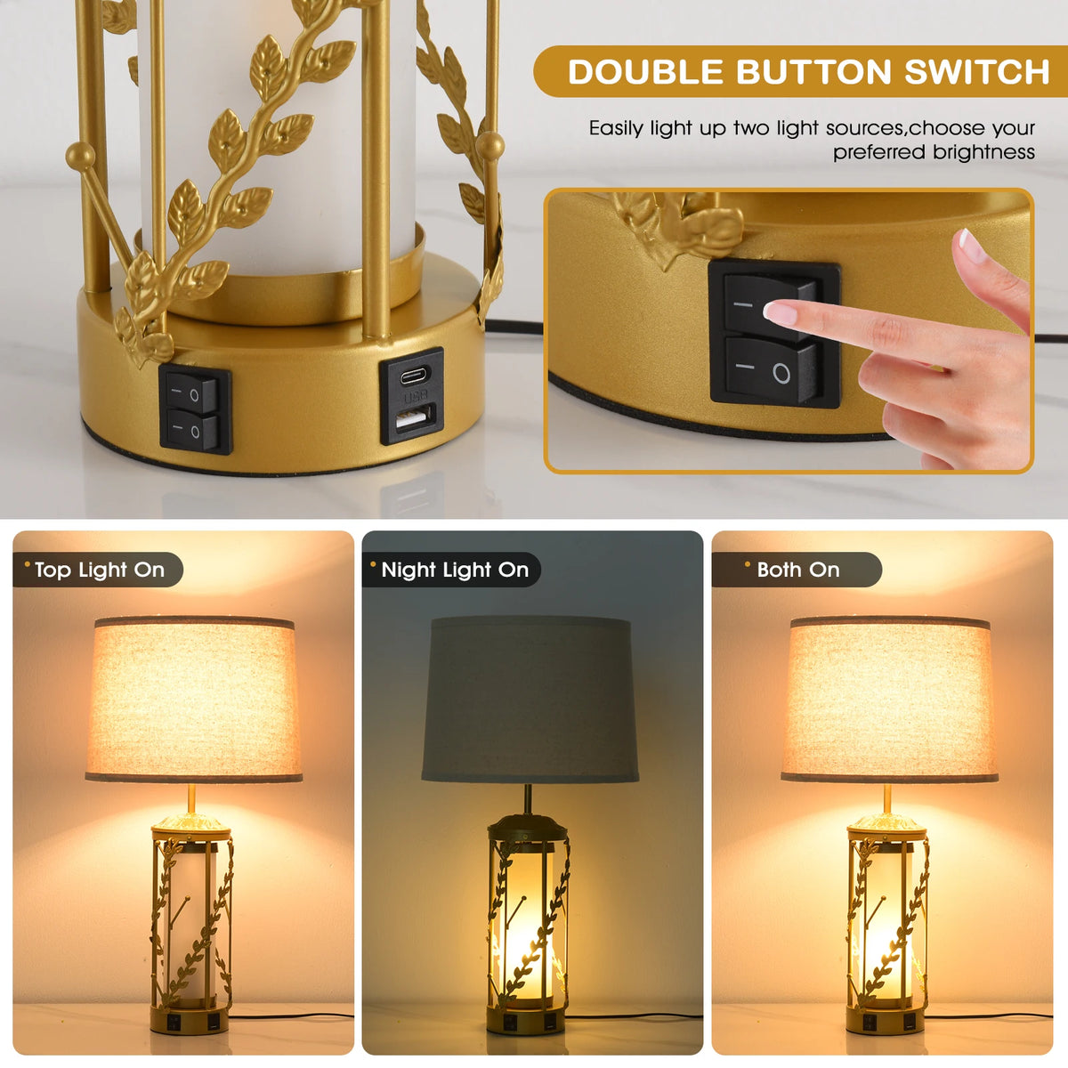 Hollow Leaf Dual Light Table Lamp With Charging Station
