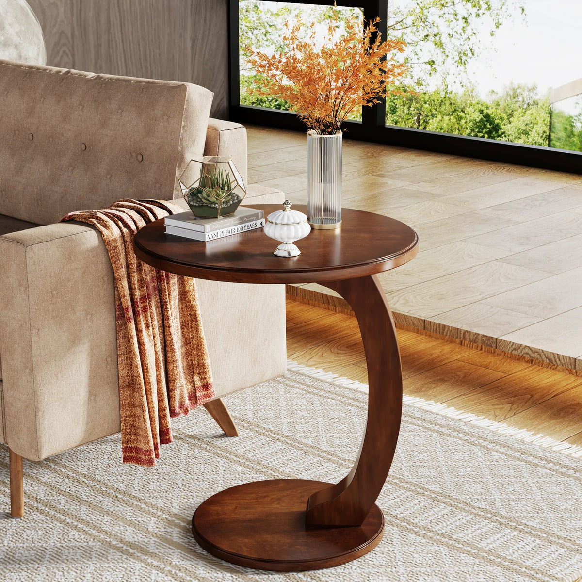Tribesigns Wooden Mid Century Round End Table Living Room
