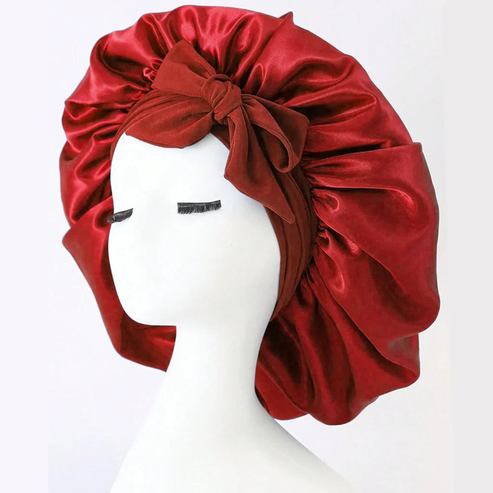 Adjustable Satin Hair Bonnet With Tie Band For Sleeping