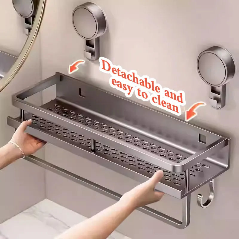 No Drill Aluminum Bathroom Shelf With Suction Cup Wall Mount