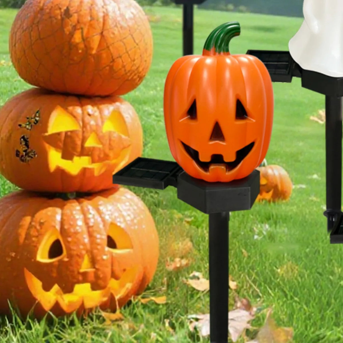 Solar Powered Halloween Pumpkin Ghost Skeleton Garden Stake Light