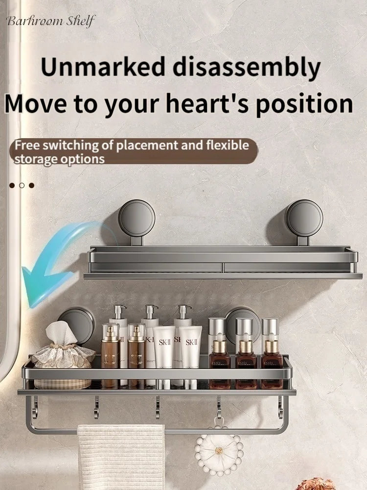 No Drill Aluminum Bathroom Shelf With Suction Cup Wall Mount