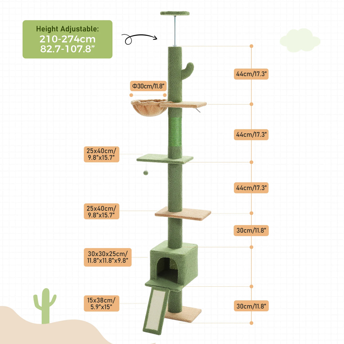 Pequlti Cactus Cat Floor To Ceiling Tower With Sisal Scratching