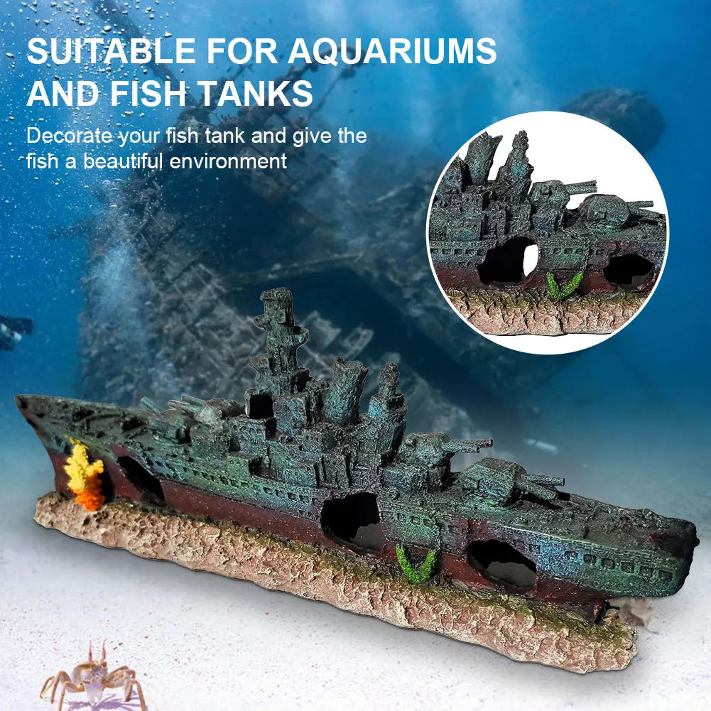 ATUOTIN Resin Sunken Warship Aquarium Ornament Fish Tank Cave Decor