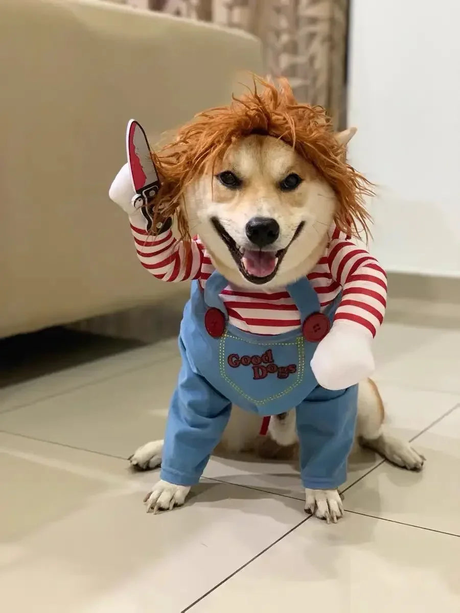 Chucky Doll Pet Costume for Dogs and Cats Halloween Cosplay Outfit